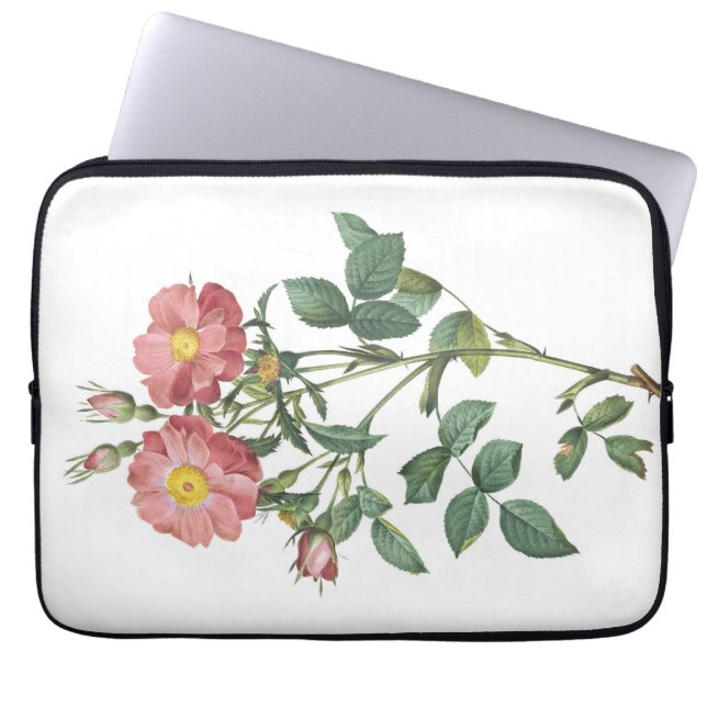 Delicate Pink Rose Botanical Illustration Laptop Sleeve (Front)