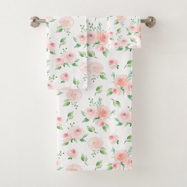 Delicate Pink Rose Bouquet Bath Towel Set (Insitu)