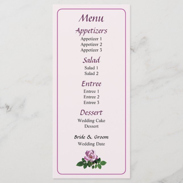 Delicate Pink Rose Menu... Menu (Front)