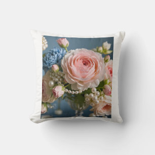 Delicate pink rose with pearl in vase cushion