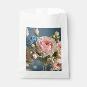 Delicate pink rose with pearl in vase favour bags