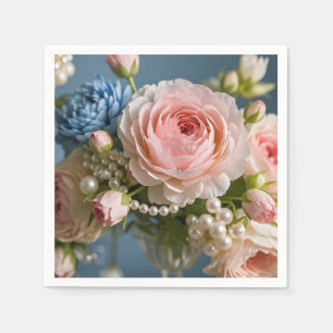 Delicate pink rose with pearl in vase napkin