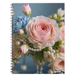 Delicate pink rose with pearl in vase notebook
