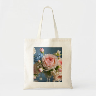 Delicate pink rose with pearl in vase tote bag