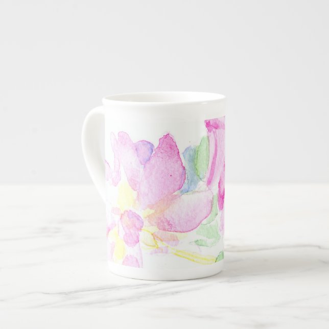 Delicate Pink Roses Bone China Mug (Front Left)