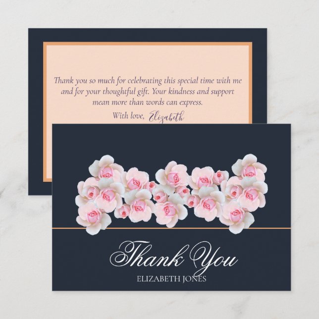Delicate Pink Roses Floral Bridal Shower Thank You Card (Front/Back)
