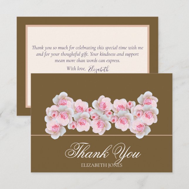 Delicate Pink Roses Floral Bridal Shower Thank You Card (Front/Back)