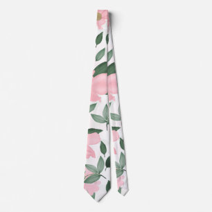 Delicate Pink Roses Floral Painting Tie