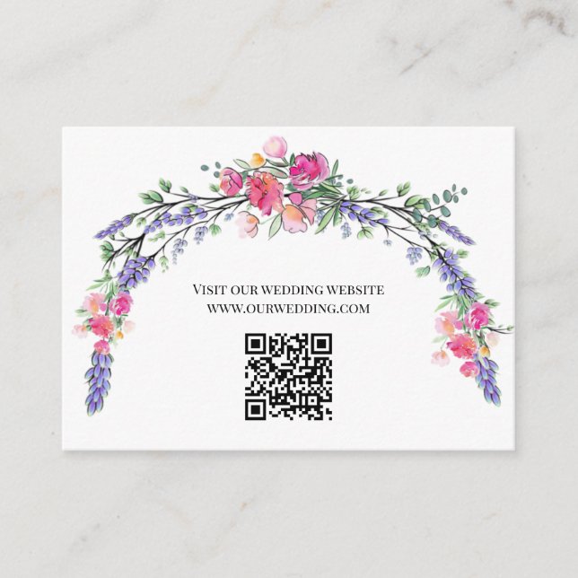  Delicate pink roses lavender eucalyptus QR code Enclosure Card (Front)