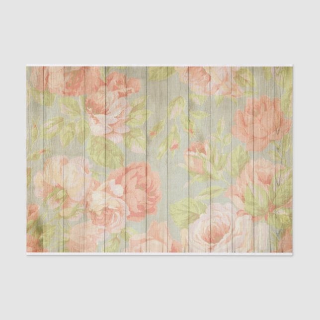 Delicate Pink Roses on Wood Tissue Paper (Front)