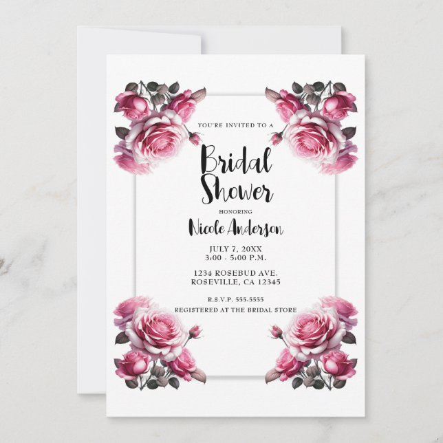 Delicate Pink Roses Shabby Chic Bridal Shower  Invitation (Front)