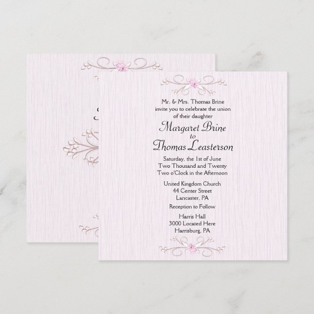 Delicate Pink Simplicity Wedding Invitation  (Front/Back)