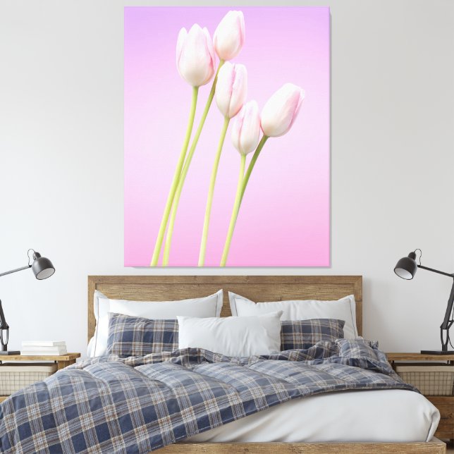 Delicate Pink Tulips Stretched Canvas Print (Insitu(Bedroom))