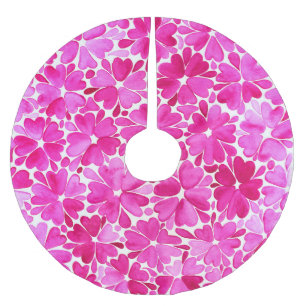 Delicate Pink Watercolor Flowers Brushed Polyester Tree Skirt