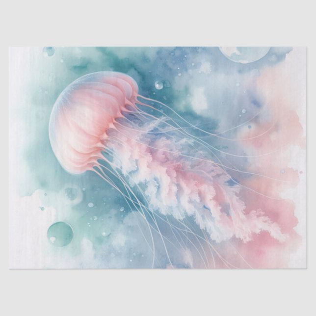 Delicate Pink Watercolor Jellyfish Decoupage Tissue Paper (Front)