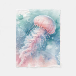 Delicate Pink Watercolor Jellyfish Fleece Blanket
