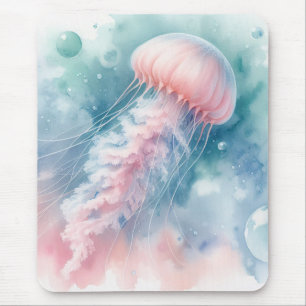 Delicate Pink Watercolor Jellyfish Mouse Mat