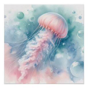 Delicate Pink Watercolor Jellyfish Poster