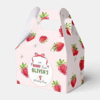 Delicate Pink Watercolor Strawberry First Birthday Favour Box