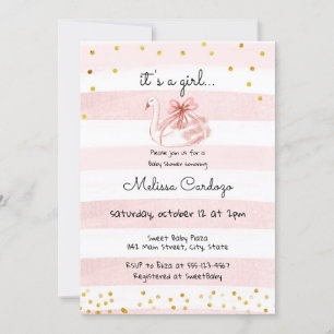Delicate Pink Watercolor Swan Baby Shower Invitation