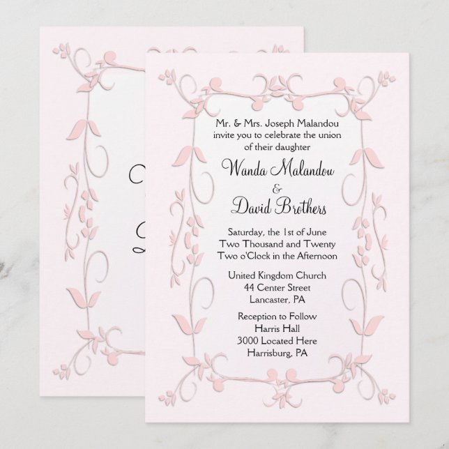 Delicate Pink Wedding Invitations (Front/Back)