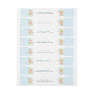 Delicate pink & yellow watercolors flowers bouquet wrap around label