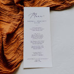 Delicate Plum Purple Calligraphy Wedding Dinner Menu<br><div class="desc">This delicate plum purple calligraphy wedding dinner menu card is perfect for a modern wedding. The romantic minimalist design features lovely and elegant dark purple typography on a white background with a clean and simple look. This menu can be used for a wedding reception,  rehearsal dinner,  or any event.</div>