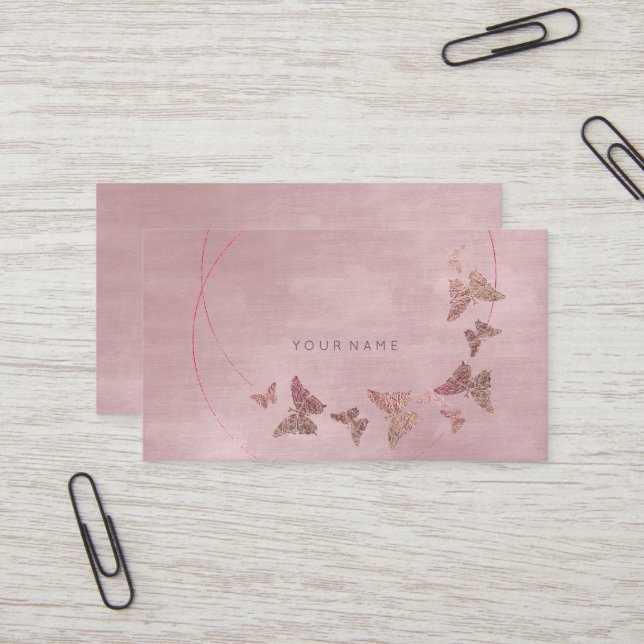 Delicate Powder Blush Ballet Pink Butterfly Vip Business Card (Front/Back In Situ)