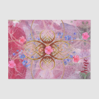 Delicate Pressed Flowers on Pink with name/word Tissue Paper