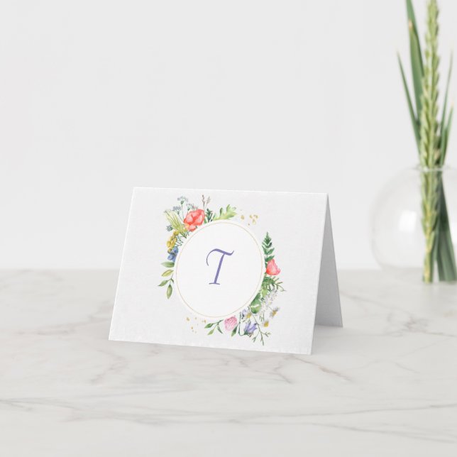 Delicate Pretty Wreath Monogram Folded Note Card (Front)