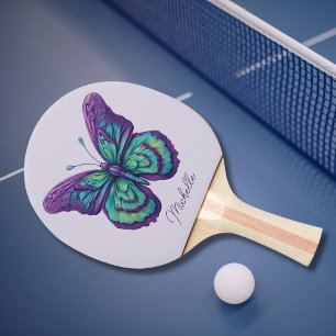 Delicate Purple and Green Butterfly Monogram Ping Pong Paddle