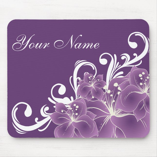 Delicate Purple and White Flowers Mouse Mat (Front)