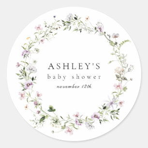 Delicate Purple Floral Baby Shower Sticker