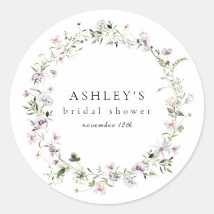 Delicate Purple Floral Bridal Shower Sticker