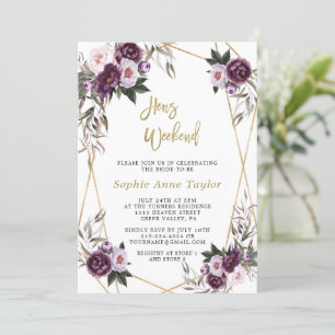 Delicate Purple Floral Gold Bachelorette Weekend Invitation
