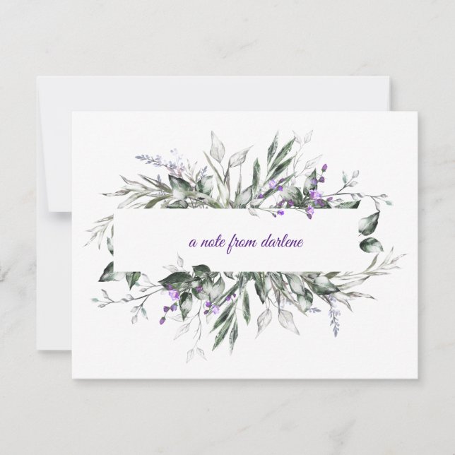 Delicate Purple Flowers with Green Leaves Frame Card (Front)