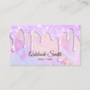 delicate purple glitter drips design business card