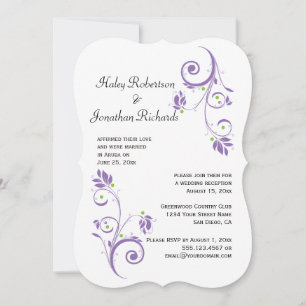Delicate Purple Green Floral Swirls Reception Only Invitation