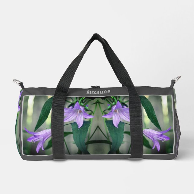 Delicate Purple Lily Flowers Personalised Duffle Bag (Front)