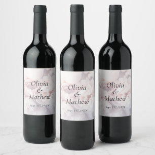 Delicate Purple Peonies and Roses Wedding Wine Label