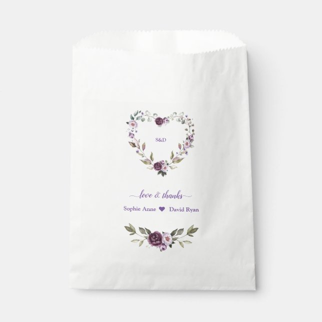 Delicate Purple Pink Peonies Flowers Wedding Favour Bags (Front)
