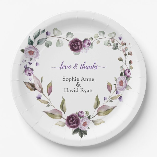 Delicate Purple Pink Peonies Flowers Wedding Paper Plate (Front)