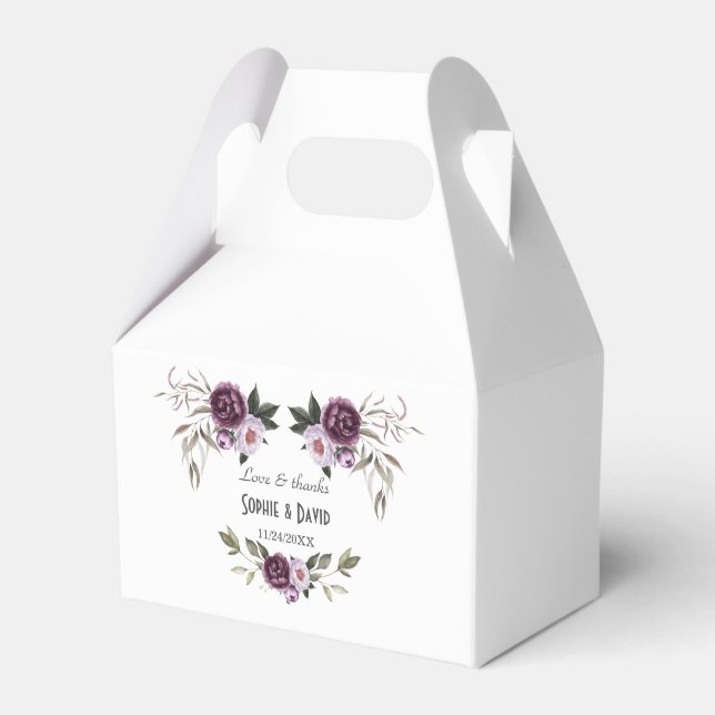 Delicate Purple Pink Peony Flowers Gold Wedding Favour Box (Front Side)