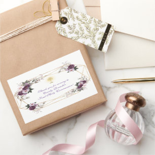 Delicate Purple Pink Peony Flowers Holy Communion  Rectangular Sticker