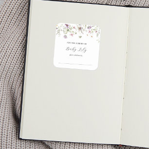 Delicate Purple Wildflower Baby Shower Bookplate Square Sticker