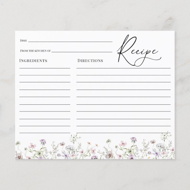 Delicate Purple Wildflower Bridal Shower Recipe (Front)