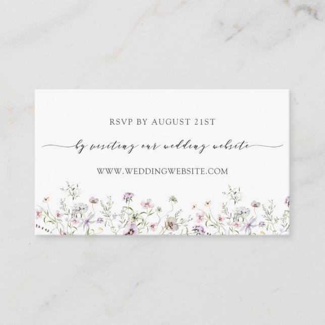 Delicate Purple Wildflower Wedding RSVP Online Enc Enclosure Card (Front)