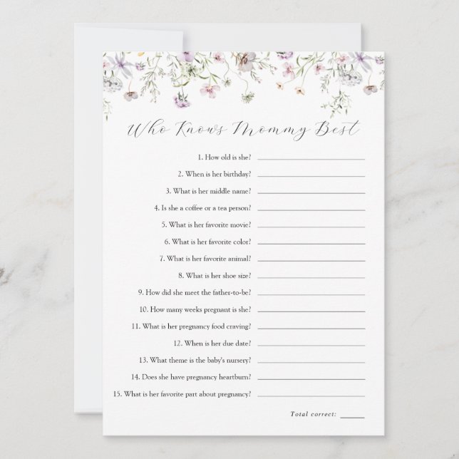 Delicate Purple Wildflower Who Knows Mummy Best Invitation (Front)