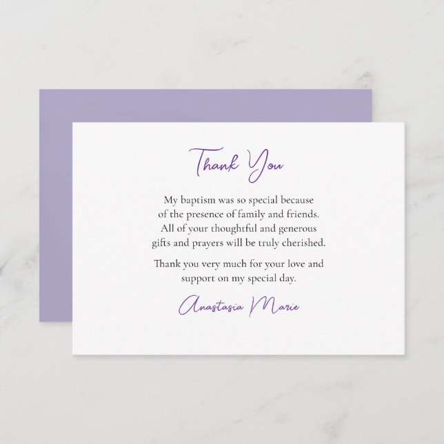 Delicate Purple Wildflowers Wreath Baptism  Thank You Card (Front/Back)