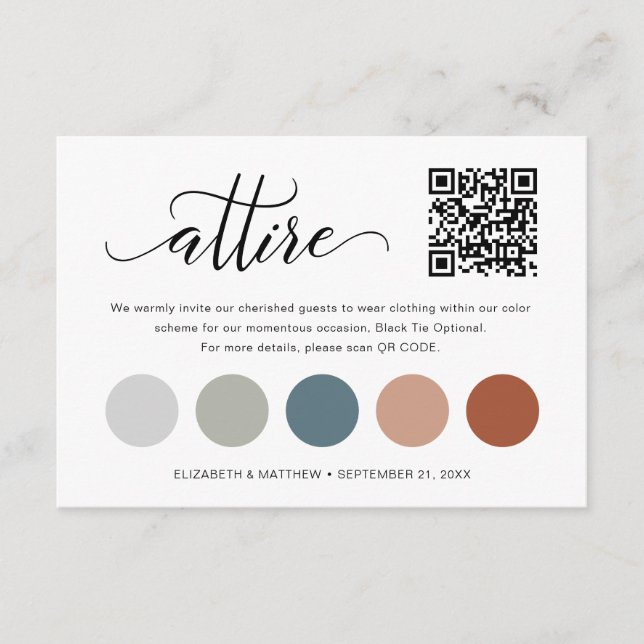 Delicate QR Code Wedding Colour Palette Attire Car Enclosure Card (Front)